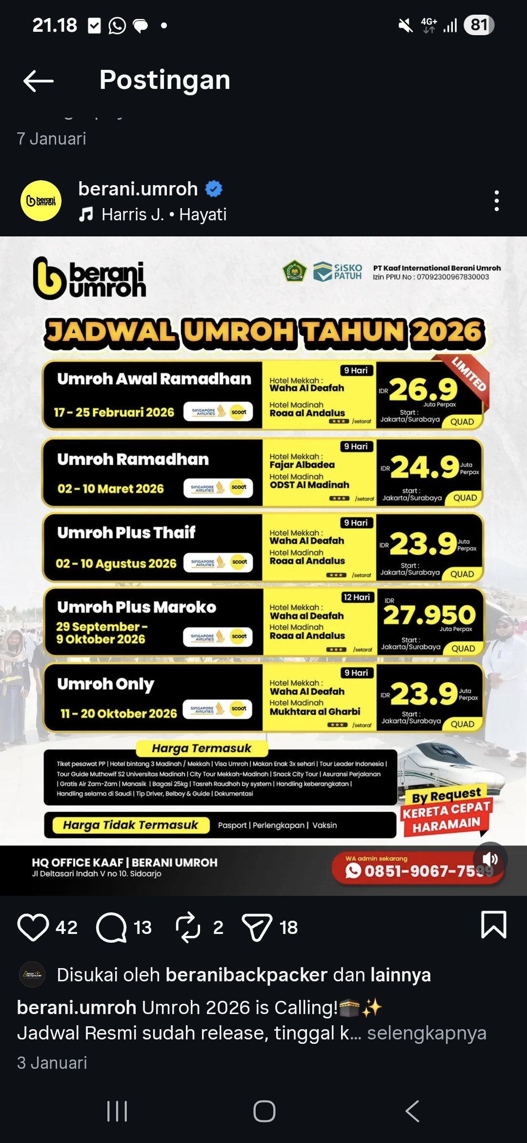 Umroh Plus Thaif Agustus 2026